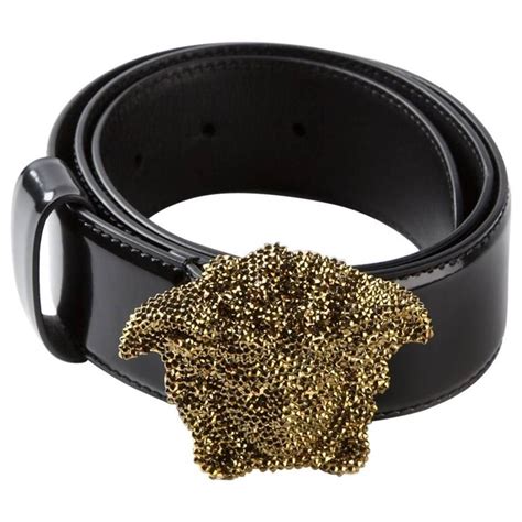 versace schwartz crystal belt|Versace Black Leather Swarovski Crystal 3D Medusa Belt .